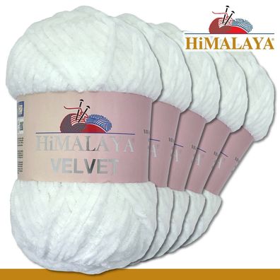 Himalaya 5x100 g Velvet Premium Wolle |90001 Schneeweiß|Chenille Stricken Häkeln