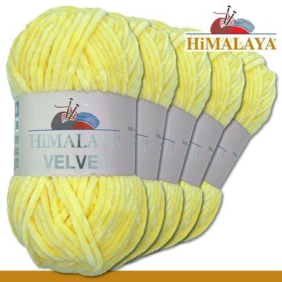 Himalaya 5x100 g Velvet Premium Wolle |90002 Sonnengelb|Chenille Stricken Häkeln
