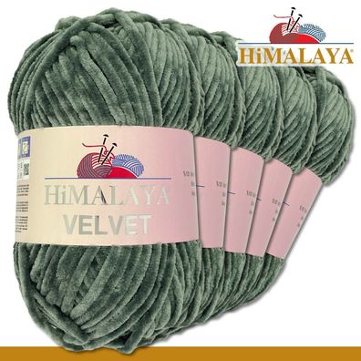 Himalaya 5x100 g Velvet Premium Wolle |90020 Dunkelgrau|Chenille Stricken Häkeln