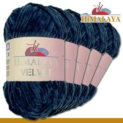 Himalaya 5x100 g Velvet Premium Wolle |90021 Dunkelblau|Chenille Stricken Häkeln