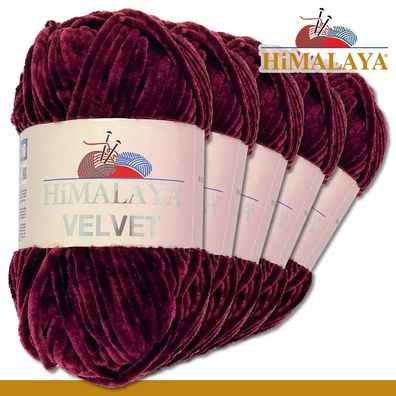 Himalaya 5x100 g Velvet Premium Wolle |90039 Aubergine |Chenille Stricken Häkeln