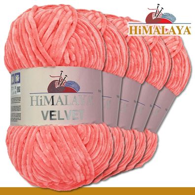 Himalaya 5x100 g Velvet Premium Wolle |90046 Lachsrosa |Chenille Stricken Häkeln