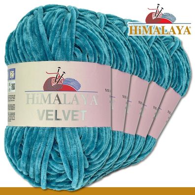 Himalaya 5x100 g Velvet Premium Wolle|90041 Pazifikblau|Chenille Stricken Häkeln