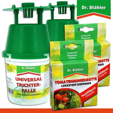 Dr. Stähler 2 Universal-Trichterfalle + 2 Tomatenminiermotte Lockstoffdispenser