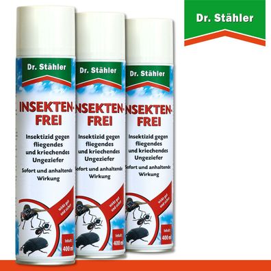 Dr. Stähler 3 x 400ml Insekten-Frei Ameisen Fliegen Wespen Spray Bekämpfung Haus
