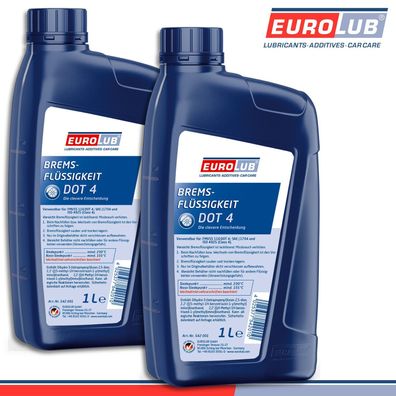 EuroLub 2 x 1 l Bremsflüssigkeit DOT4 Brake Fluid DOT4 ISO 4925 (Class 4)