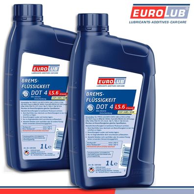 EuroLub 2 x 1 l Bremsflüssigkeit DOT4 LS.6 (Class6) nach ABS, ASR und ESP