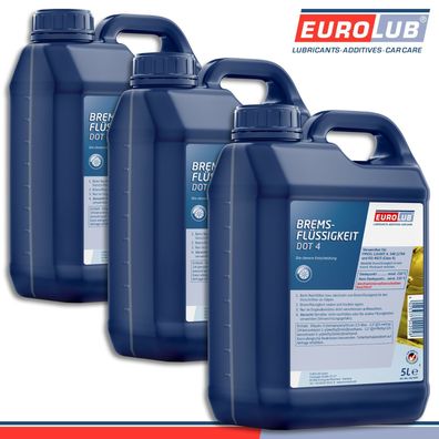 EuroLub 3 x 5 l Bremsflüssigkeit DOT4 Brake Fluid DOT4 ISO 4925 (Class 4)