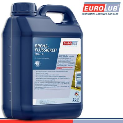 EuroLub 5 l Bremsflüssigkeit DOT4 Brake Fluid DOT4 ISO 4925 (Class 4)