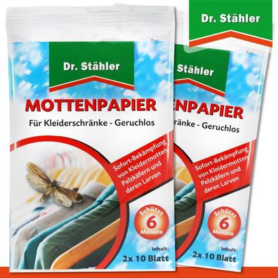 Dr. Stähler 2 Packungen 2 x 10 Blatt Mottenpapier
