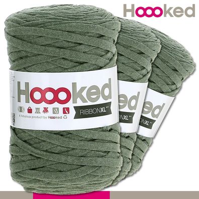 Hoooked 3 x 120 m Ribbon XL Premium Textilgarn | Dried Herb |Bändchengarn Häkeln