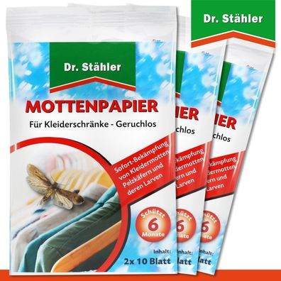 Dr. Stähler 3 Packungen 2 x 10 Blatt Mottenpapier