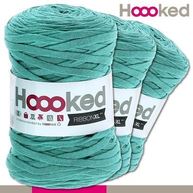 Hoooked 3 x 120 m Ribbon XL Premium Textilgarn | Happy Mint |Bändchengarn Häkeln