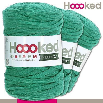 Hoooked 3 x 120 m Ribbon XL Premium Textilgarn | Lush Green |Bändchengarn Häkeln