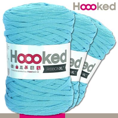 Hoooked 3 x 120 m Ribbon XL Premium Textilgarn | Sea Blue |Bändchengarn Häkeln