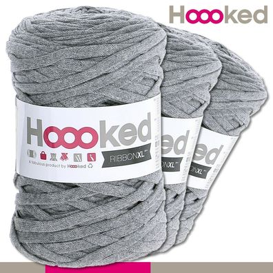 Hoooked 3 x 120 m Ribbon XL Premium Textilgarn | Stone Grey |Bändchengarn Häkeln