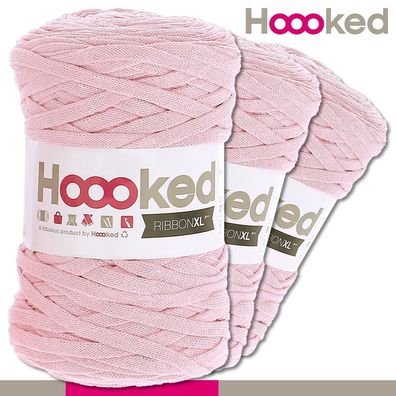 Hoooked 3 x 120 m Ribbon XL Premium Textilgarn | Sweet Pink |Bändchengarn Häkeln