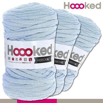 Hoooked 3 x120 m Ribbon XL Premium Textilgarn | Powder Blue |Bändchengarn Häkeln