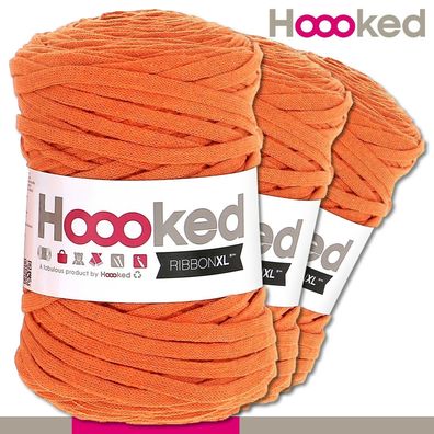 Hoooked 3x120 m Ribbon XL Premium Textilgarn | Dutch Orange |Bändchengarn Häkeln