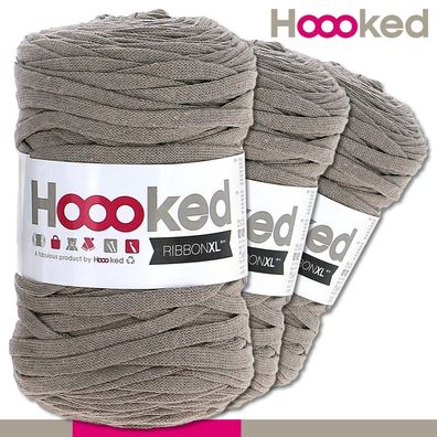 Hoooked 3x120 m Ribbon XL Premium Textilgarn | Earth Taupe |Bändchengarn Häkeln