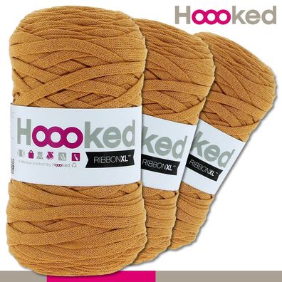 Hoooked 3x120 m Ribbon XL Premium Textilgarn | Harvest Ocre |Bändchengarn Häkeln