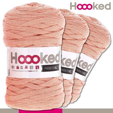 Hoooked 3x120 m Ribbon XL Premium Textilgarn | Iced Apricot |Bändchengarn Häkeln