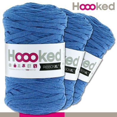 Hoooked 3x120 m Ribbon XL Premium Textilgarn | Imperial Blue|Bändchengarn Häkeln