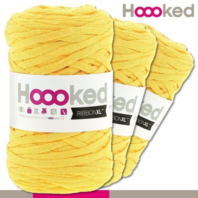 Hoooked 3x120 m Ribbon XL Premium Textilgarn | Lemon Yellow |Bändchengarn Häkeln