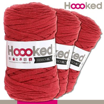 Hoooked 3x120 m Ribbon XL Premium Textilgarn | Lipstick Red |Bändchengarn Häkeln