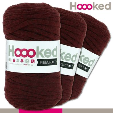 Hoooked 3x120 m Ribbon XL Premium Textilgarn | Maroon Rust |Bändchengarn Häkeln