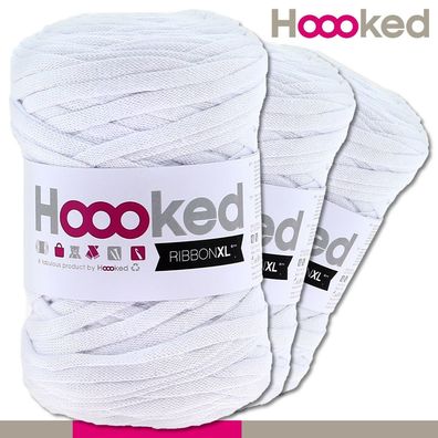 Hoooked 3x120 m Ribbon XL Premium Textilgarn | Optic White | Bändchengarn Häkeln