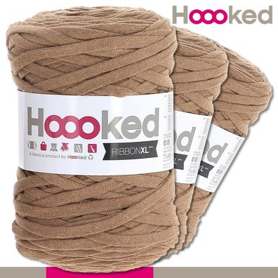 Hoooked 3x120 m Ribbon XL Premium Textilgarn |Caramel Brown |Bändchengarn Häkeln