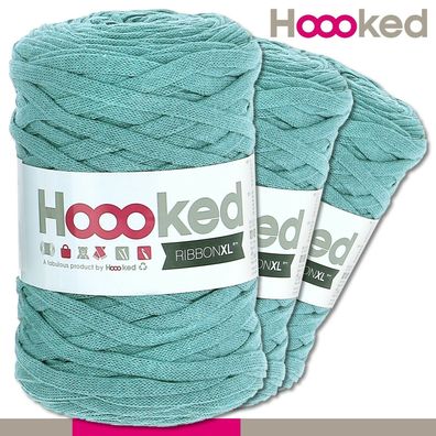 Hoooked 3x120 m Ribbon XL Premium Textilgarn |Emerald Splash|Bändchengarn Häkeln