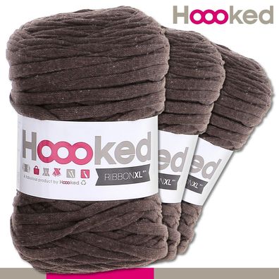 Hoooked 3x120 m Ribbon XL Premium Textilgarn |Tabacco Brown |Bändchengarn Häkeln