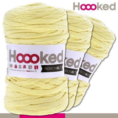 Hoooked 3x120 m Ribbon XL Premium Textilgarn| Frosted Yellow|Bändchengarn Häkeln