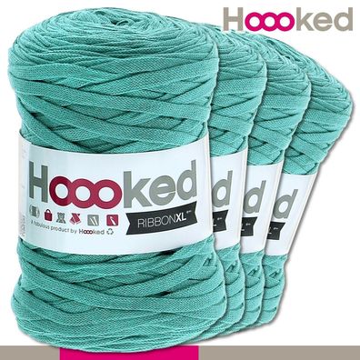 Hoooked 4 x 120 m Ribbon XL Premium Textilgarn | Happy Mint |Bändchengarn Häkeln