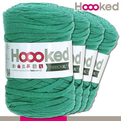 Hoooked 4 x 120 m Ribbon XL Premium Textilgarn | Lush Green |Bändchengarn Häkeln