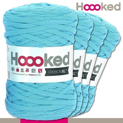 Hoooked 4 x 120 m Ribbon XL Premium Textilgarn | Sea Blue |Bändchengarn Häkeln