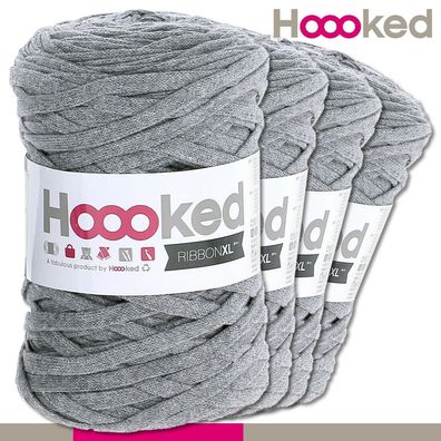 Hoooked 4 x 120 m Ribbon XL Premium Textilgarn | Stone Grey |Bändchengarn Häkeln