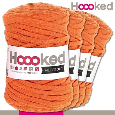 Hoooked 4x120 m Ribbon XL Premium Textilgarn | Dutch Orange |Bändchengarn Häkeln