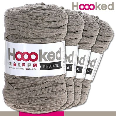 Hoooked 4x120 m Ribbon XL Premium Textilgarn | Earth Taupe |Bändchengarn Häkeln