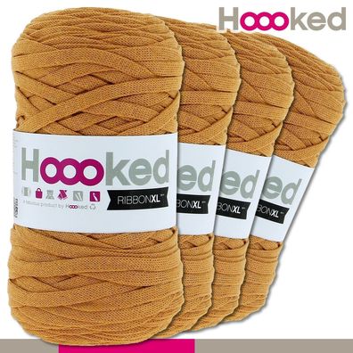 Hoooked 4x120 m Ribbon XL Premium Textilgarn | Harvest Ocre |Bändchengarn Häkeln