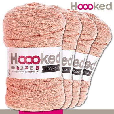 Hoooked 4x120 m Ribbon XL Premium Textilgarn | Iced Apricot |Bändchengarn Häkeln