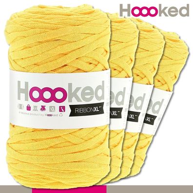 Hoooked 4x120 m Ribbon XL Premium Textilgarn | Lemon Yellow |Bändchengarn Häkeln