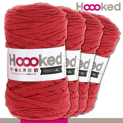 Hoooked 4x120 m Ribbon XL Premium Textilgarn | Lipstick Red |Bändchengarn Häkeln