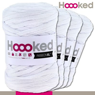Hoooked 4x120 m Ribbon XL Premium Textilgarn | Optic White | Bändchengarn Häkeln