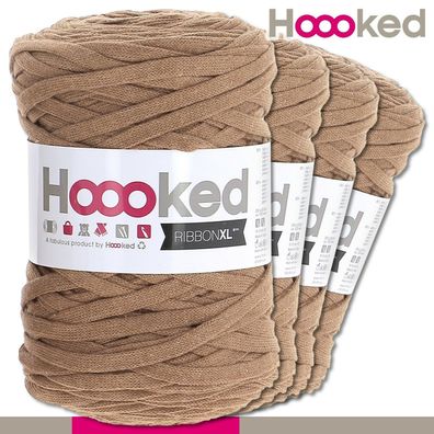 Hoooked 4x120 m Ribbon XL Premium Textilgarn |Caramel Brown |Bändchengarn Häkeln