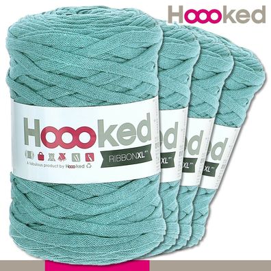 Hoooked 4x120 m Ribbon XL Premium Textilgarn |Emerald Splash|Bändchengarn Häkeln