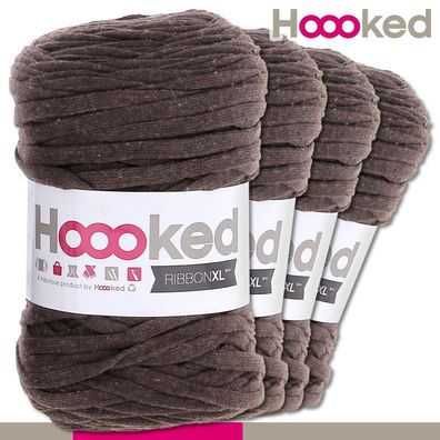 Hoooked 4x120 m Ribbon XL Premium Textilgarn |Tabacco Brown |Bändchengarn Häkeln