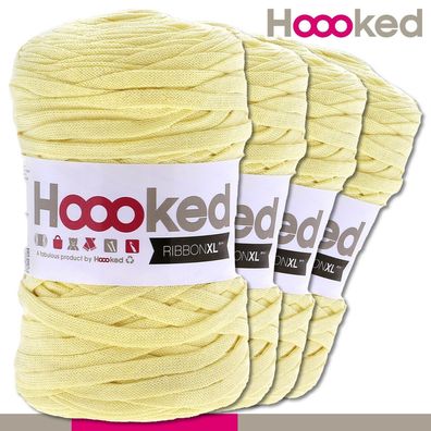 Hoooked 4x120 m Ribbon XL Premium Textilgarn| Frosted Yellow|Bändchengarn Häkeln